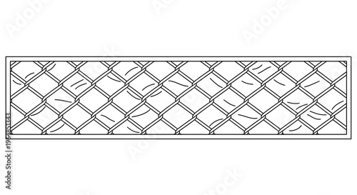 Detailed monochromatic illustration of a secure metal chain-link fence pattern design element