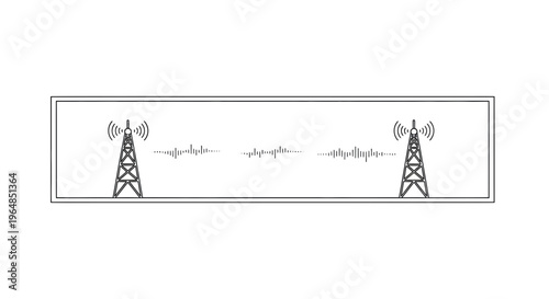 Wireless signal transmission illustration depicting data flow between two communication towers