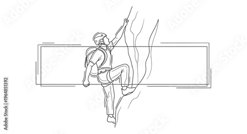 Dynamic line art of a climber ascending a rocky path, illustrating determination, adventure, and