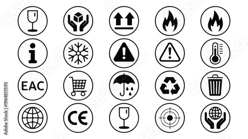 Black and white industrial symbols warning caution handling information warning symbols caution symbols