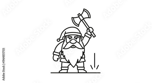 A bold line art illustration depicting a strong bearded woodsman character holding an axe
