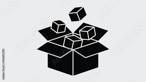 Black cubes spilling from open box vector