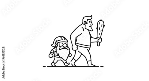 Mythical Companions on an Adventure Journey Minimalist Outline Illustration of Fantasy Duo