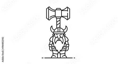 Minimalist fantasy dwarf warrior illustration with a formidable battle-axe and ancient horned