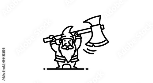 Charming cartoon lumberjack gnome illustration wielding a mighty axe with enthusiastic spirit