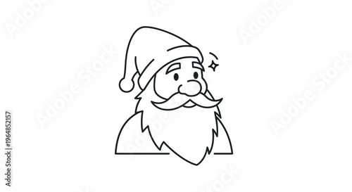 Festive season cheerful elder with hat and beard minimalist line art illustration for holiday cheer