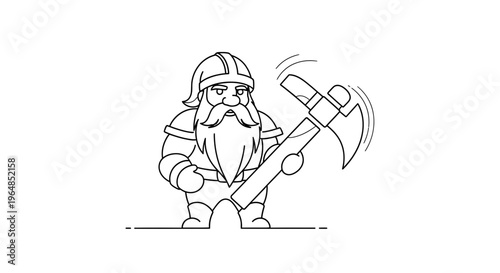 Sturdy bearded character with mining helmet wielding a pickaxe, ready for laborious tasks