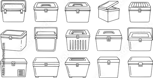 Box for ice vector illustration on white background. Isolated outline set icon icebox