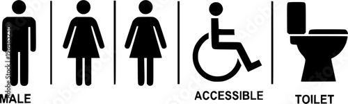 Vector set of diverse restroom signs featuring male female accessible and toilet icons for public facilities and wayfinding systems