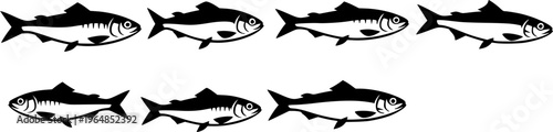Set of Minimalist black sardine seafood silhouette 