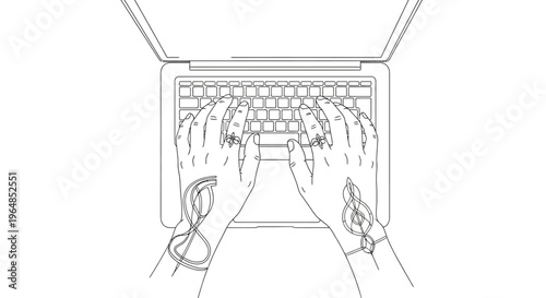 Hands typing on a laptop keyboard.