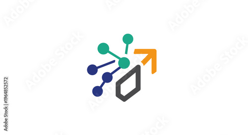 A colorful molecular structure graphic design.