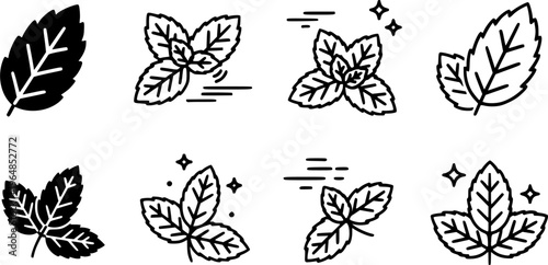 Mint leaf cartoon vector set illustration of icon 