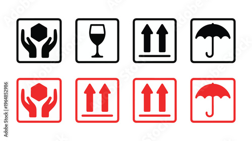 Fragile handling symbols glass umbrella arrows vector
