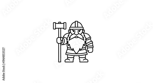 Bold fantasy miner character illustration holding mighty hammer and wearing protective helmet and