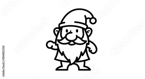 Delightful line art illustration of a whimsical bearded figure in a festive pointy hat