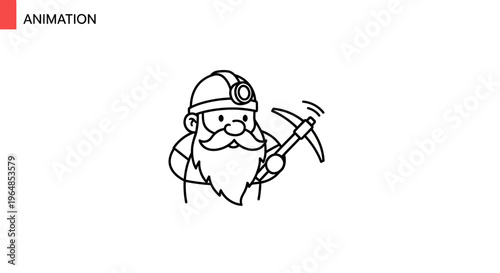 Charming cartoon miner character with a bright headlamp and a pickaxe ready for excavation work