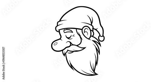 Clean line art depiction of a jolly festive character wearing a classic winter hat and long