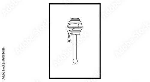 Elegant continuous line drawing of a honey dipper with a drip of golden sweetness, perfect for
