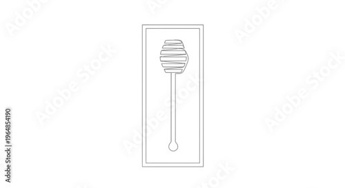 Minimalist single line drawing of a honey dipper kitchen utensil for sweet natural products