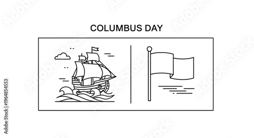 Historical sailing ship and a national flag illustration commemorating a significant discovery day