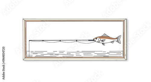 Surreal aquatic scene with a fish cleverly wielding a fishing rod above calm waters