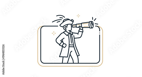 Determined colonial era figure exploring new horizons with a gleaming spyglass, embodying