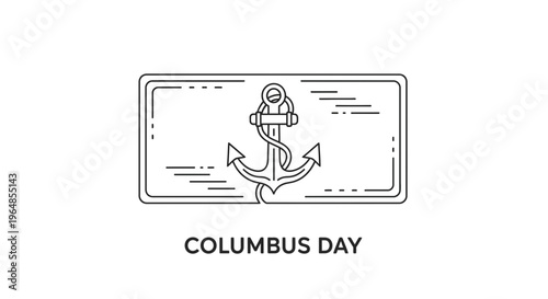 Minimalist outline drawing representing maritime exploration and discovery for Columbus Day
