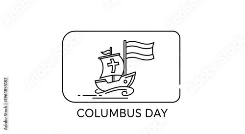 Historical nautical vessel line art representing exploration and cultural observance day concept