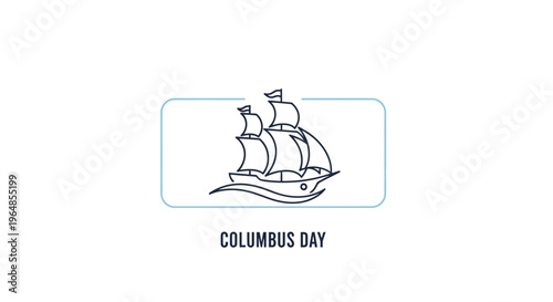 Minimalist line art illustration featuring a classic sailing vessel representing historical