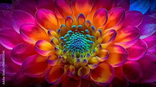 Rainbow Flower Macro with Vibrant Petals in Abstract Floral Background Design