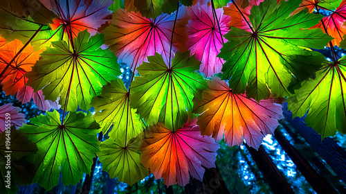 Rainbow Leaf Canopy with Vibrant Colors in Abstract Nature Background for Design Use