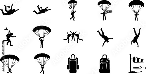 Skydiving and parachuting silhouette icon - illustration Vector