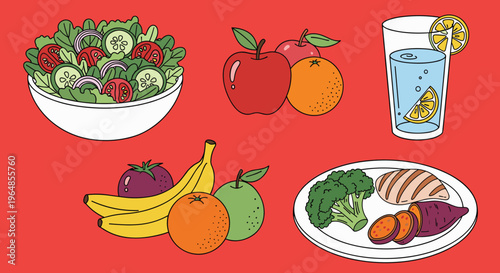 A playful and vibrant illustration of bananas on a bold red background, perfect for adding a pop of color and fun to marketing materials or social med