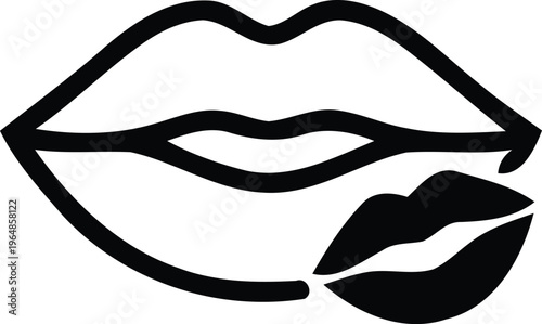 A stylized illustration of lips with a tongue sticking out in black and white
