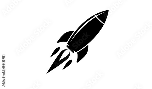 Minimal Rocket Launch Silhouette Diagonal Takeoff Clean Vector Illustration