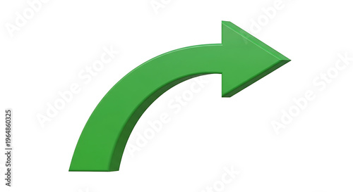 Green arrow curving upwards, symbolizing growth, progress, or success on a white background