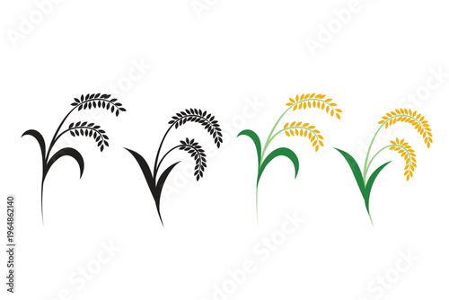 Rice plant icon set representing agriculture, farming, and harvest concepts in minimal outline style.