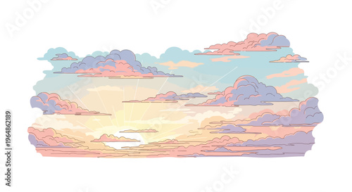 Colorful Sky with Fluffy Clouds.