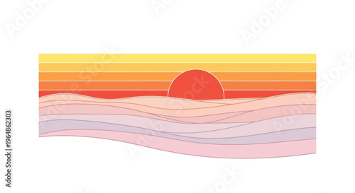 Sunset over the sandy beach horizon.