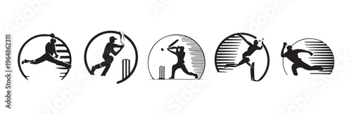 Cricket player batting within circular frame vector illustration sport game