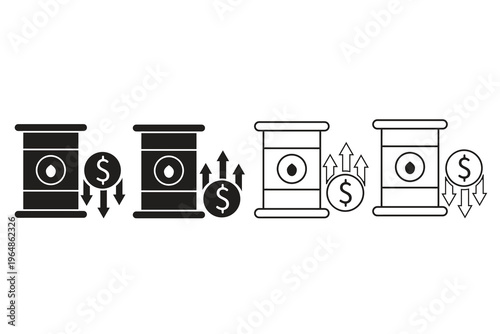 Oil price fluctuation icon set representing energy market trends and economic changes.