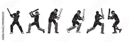 Cricket batsman silhouette batting action vector illustration sport professional