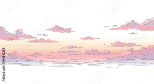 Sunset Sky With Pink Clouds Horizon.