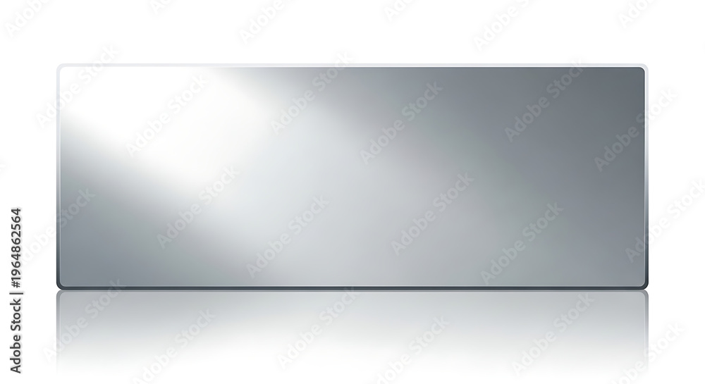 Fototapeta premium Rectangular metallic silver plate with reflections on white background for product display or blank template design with metallic rectangle