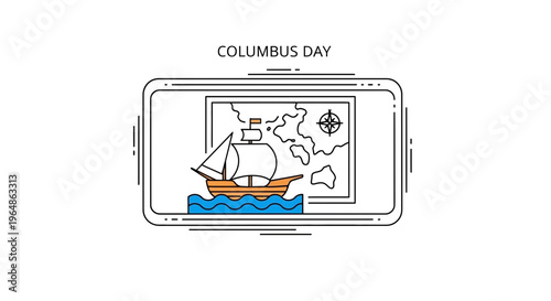 Navigational exploration vector illustration for Columbus Day celebrations depicting historic sea