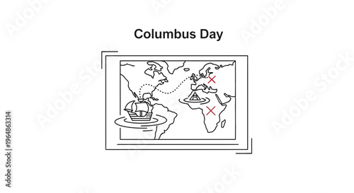 Minimalist historical maritime voyage illustration depicting ancient transatlantic exploration route