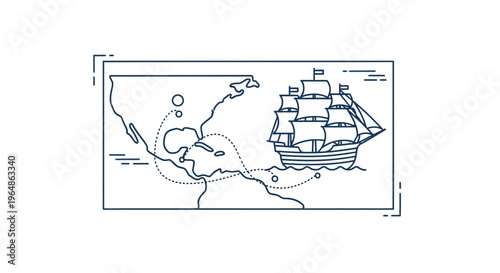 Charting ancient maritime routes across global landmasses with a classic sailing vessel