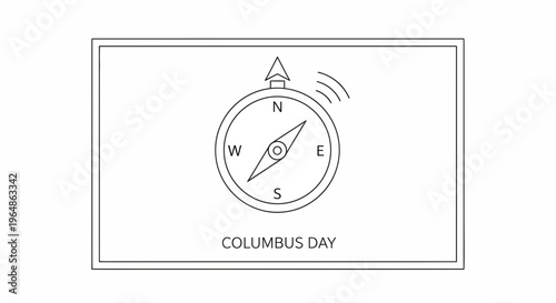 Clean line art compass graphic celebrating Columbus Day, symbolizing navigation, discovery, and