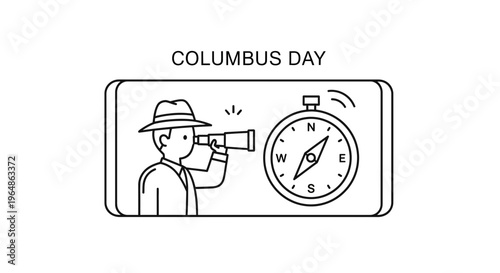 Minimalist Line Art Illustration Symbolizing Exploration and Navigation for Columbus Day Observance